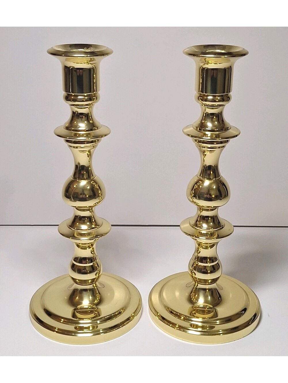 Vintage Baldwin Brass Candlesticks Holders Pair 7 1/2 in Solid Forged Brass USA